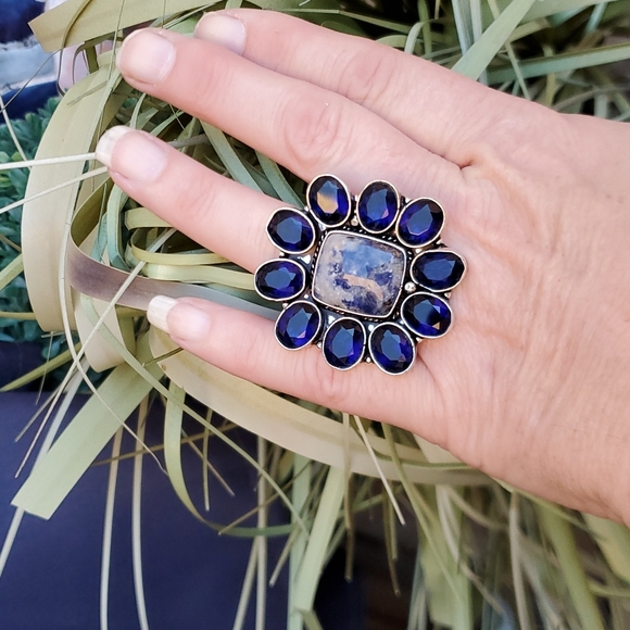 New Oversized Sodalite & Blue Topaz 925 Silver Statement Ring. - Picture 11 of 15